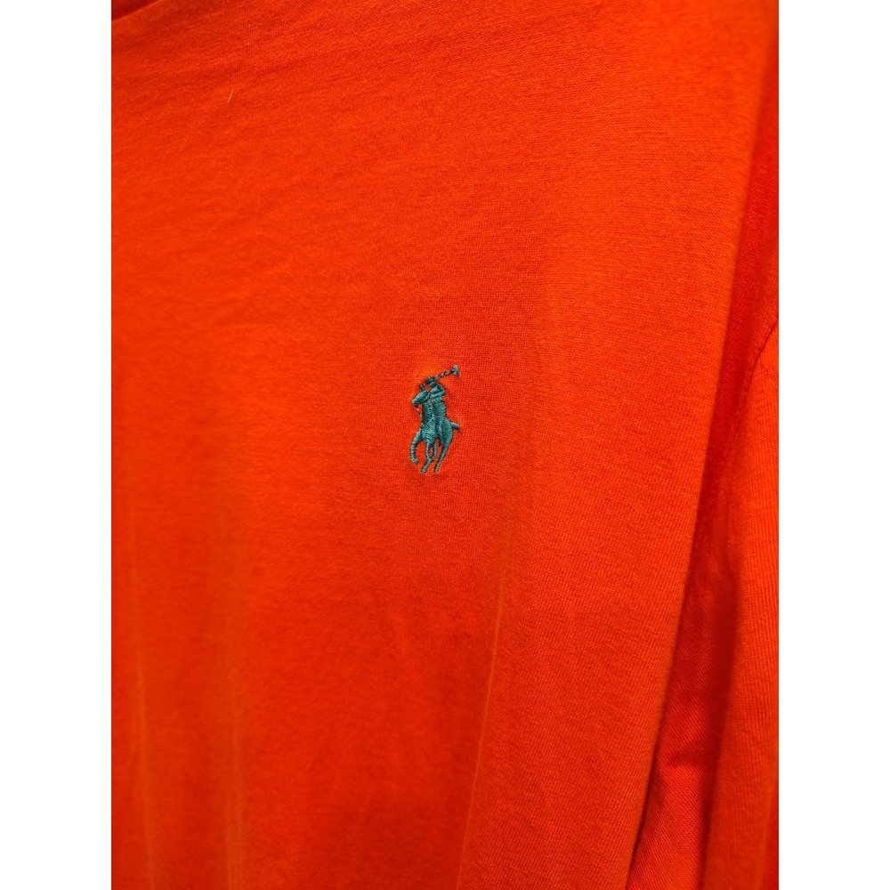 Polo Ralph Lauren Men Sz L  Long‎ Sleeve Crew Preppy T Shirt Orange Green Pony - Picture 2 of 8